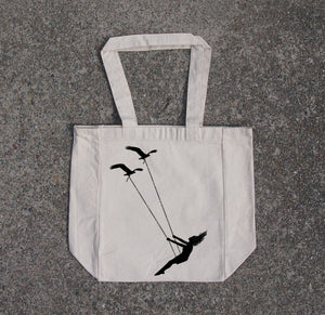 Flying bird swing- cotton canvas natural tote bag